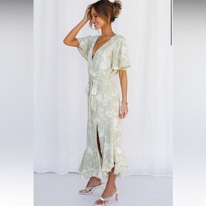 Midi floral bridal guest wrap dress